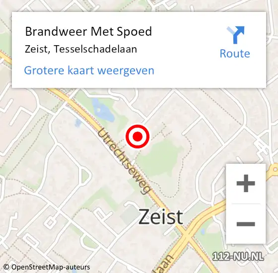 Locatie op kaart van de 112 melding: Brandweer Met Spoed Naar Zeist, Tesselschadelaan op 12 januari 2017 21:13