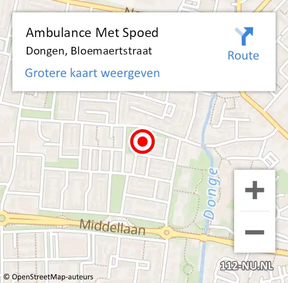 Locatie op kaart van de 112 melding: Ambulance Met Spoed Naar Dongen, Bloemaertstraat op 12 januari 2017 21:35