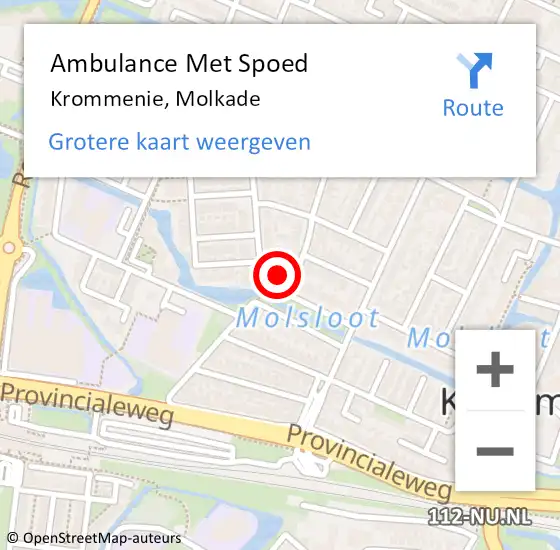 Locatie op kaart van de 112 melding: Ambulance Met Spoed Naar Krommenie, Molkade op 12 januari 2017 21:42