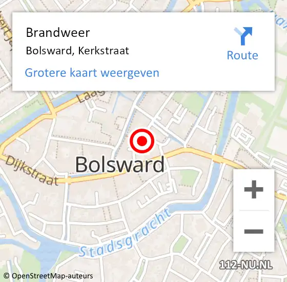 Locatie op kaart van de 112 melding: Brandweer Bolsward, Kerkstraat op 7 januari 2014 18:03