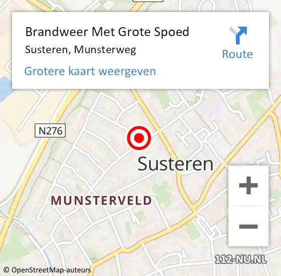 Locatie op kaart van de 112 melding: Brandweer Met Grote Spoed Naar Susteren, Munsterweg op 12 januari 2017 23:10