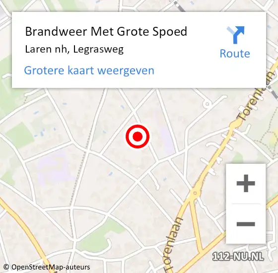 Locatie op kaart van de 112 melding: Brandweer Met Grote Spoed Naar Laren nh, Legrasweg op 13 januari 2017 04:31