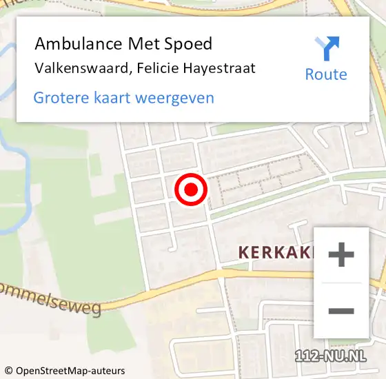 Locatie op kaart van de 112 melding: Ambulance Met Spoed Naar Valkenswaard, Felicie Hayestraat op 13 januari 2017 06:19