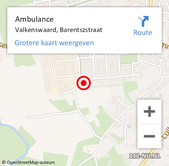 Locatie op kaart van de 112 melding: Ambulance Valkenswaard, Barentszstraat op 13 januari 2017 10:11