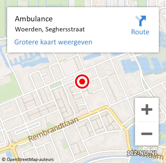 Locatie op kaart van de 112 melding: Ambulance Woerden, Seghersstraat op 13 januari 2017 11:32