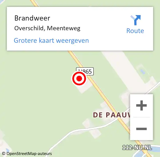 Locatie op kaart van de 112 melding: Brandweer Overschild, Meenteweg op 13 januari 2017 11:52