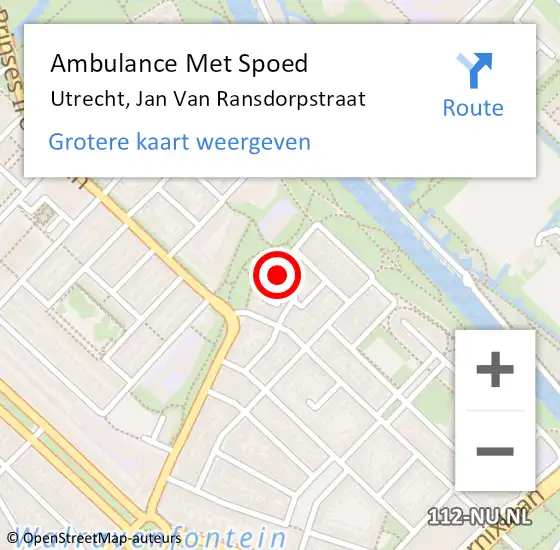 Locatie op kaart van de 112 melding: Ambulance Met Spoed Naar Utrecht, Jan Van Ransdorpstraat op 13 januari 2017 13:13