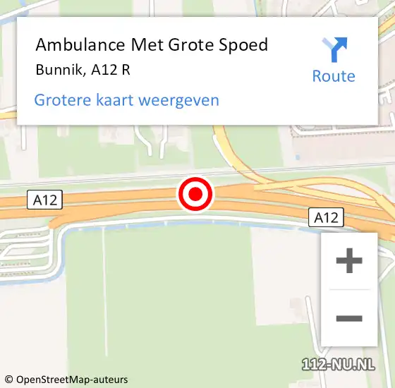 Locatie op kaart van de 112 melding: Ambulance Met Grote Spoed Naar Bunnik, A12 R op 13 januari 2017 13:33
