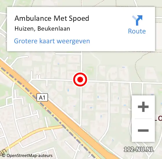 Locatie op kaart van de 112 melding: Ambulance Met Spoed Naar Huizen, Beukenlaan op 7 januari 2014 19:36