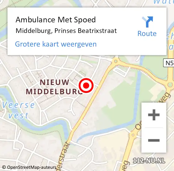 Locatie op kaart van de 112 melding: Ambulance Met Spoed Naar Middelburg, Prinses Beatrixstraat op 13 januari 2017 15:45