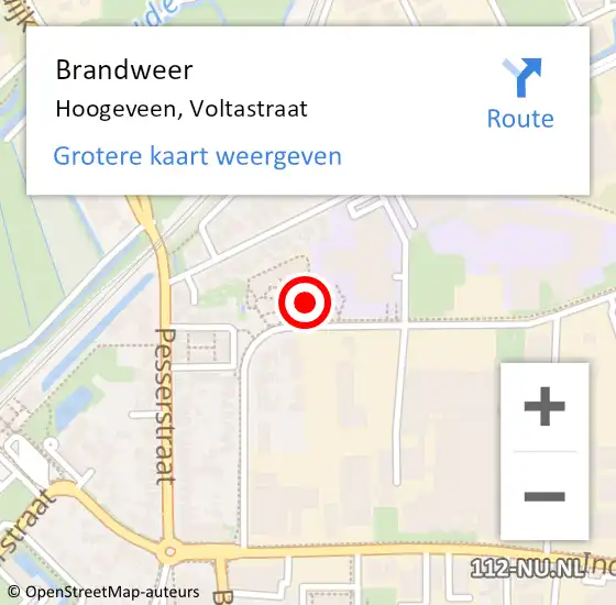 Locatie op kaart van de 112 melding: Brandweer Hoogeveen, Voltastraat op 13 januari 2017 16:55