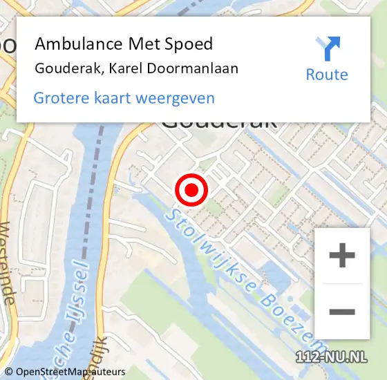 Locatie op kaart van de 112 melding: Ambulance Met Spoed Naar Gouderak, Karel Doormanlaan op 13 januari 2017 18:13