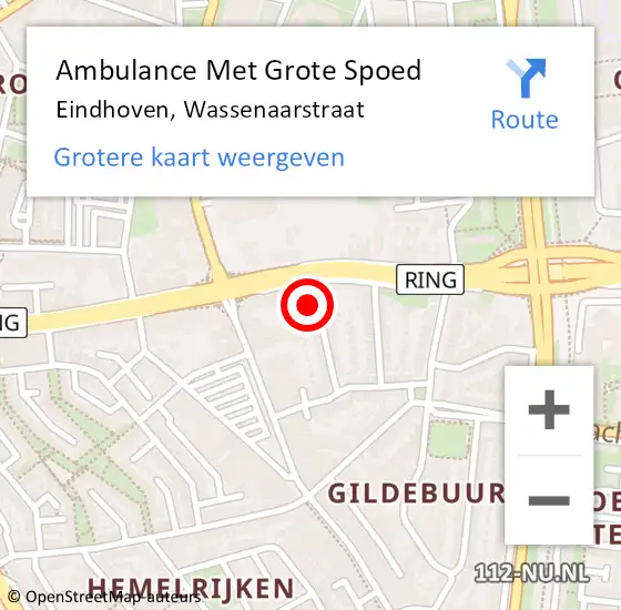 Locatie op kaart van de 112 melding: Ambulance Met Grote Spoed Naar Eindhoven, Wassenaarstraat op 13 januari 2017 18:31