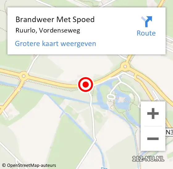 Locatie op kaart van de 112 melding: Brandweer Met Spoed Naar Ruurlo, Vordenseweg op 13 januari 2017 19:19