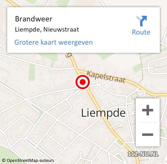 Locatie op kaart van de 112 melding: Brandweer Liempde, Nieuwstraat op 13 januari 2017 19:45