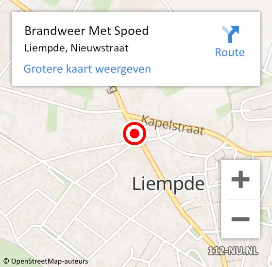 Locatie op kaart van de 112 melding: Brandweer Met Spoed Naar Liempde, Nieuwstraat op 13 januari 2017 20:04