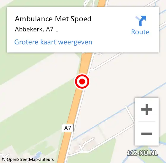 Locatie op kaart van de 112 melding: Ambulance Met Spoed Naar Abbekerk, A7 L op 13 januari 2017 21:05