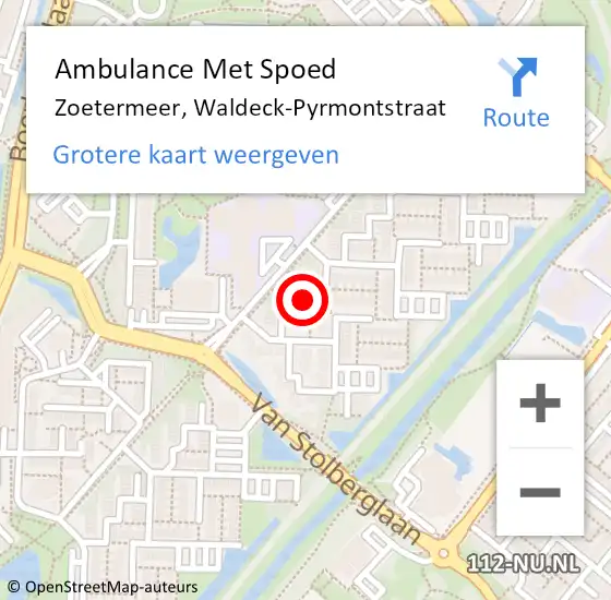 Locatie op kaart van de 112 melding: Ambulance Met Spoed Naar Zoetermeer, Waldeck-Pyrmontstraat op 13 januari 2017 22:04