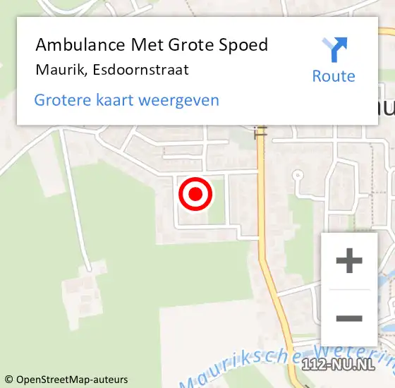 Locatie op kaart van de 112 melding: Ambulance Met Grote Spoed Naar Maurik, Esdoornstraat op 13 januari 2017 22:16