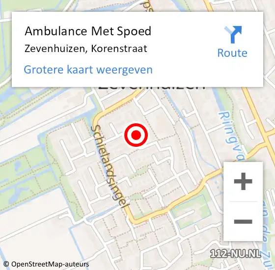 Locatie op kaart van de 112 melding: Ambulance Met Spoed Naar Zevenhuizen, Korenstraat op 13 januari 2017 23:08