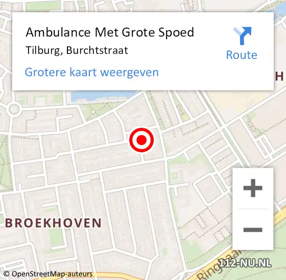 Locatie op kaart van de 112 melding: Ambulance Met Grote Spoed Naar Tilburg, Burchtstraat op 14 januari 2017 00:57