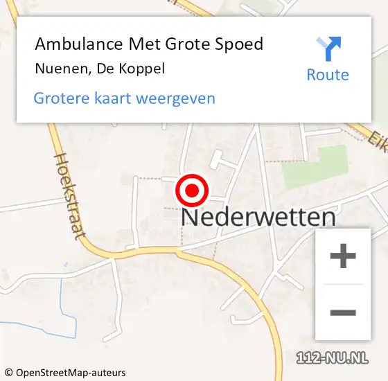 Locatie op kaart van de 112 melding: Ambulance Met Grote Spoed Naar Nuenen, De Koppel op 14 januari 2017 01:18