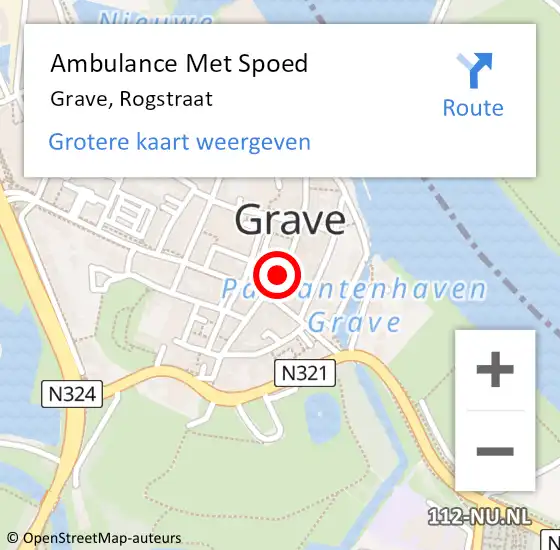 Locatie op kaart van de 112 melding: Ambulance Met Spoed Naar Grave, Rogstraat op 14 januari 2017 01:51