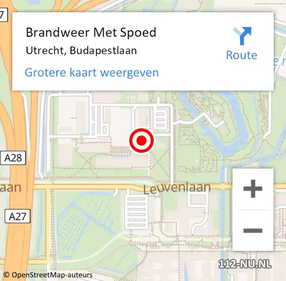 Locatie op kaart van de 112 melding: Brandweer Met Spoed Naar Utrecht, Budapestlaan op 14 januari 2017 03:12