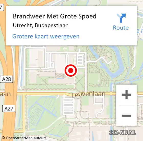 Locatie op kaart van de 112 melding: Brandweer Met Grote Spoed Naar Utrecht, Budapestlaan op 14 januari 2017 07:25