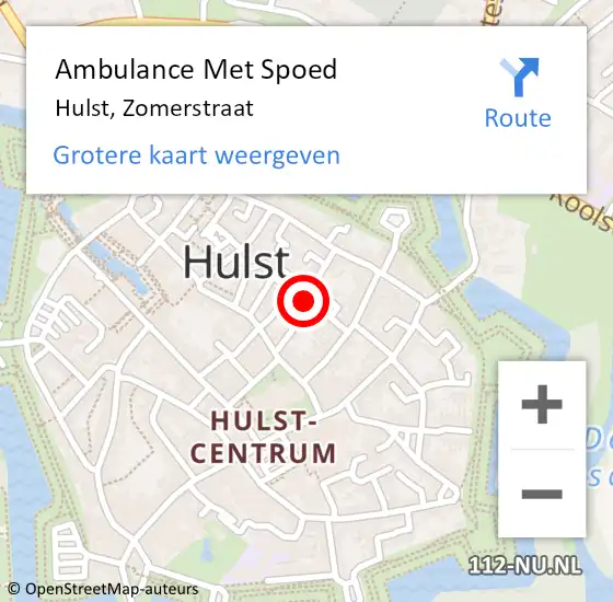 Locatie op kaart van de 112 melding: Ambulance Met Spoed Naar Hulst, Zomerstraat op 14 januari 2017 08:16