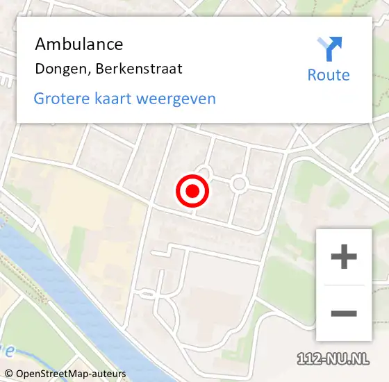 Locatie op kaart van de 112 melding: Ambulance Dongen, Berkenstraat op 14 januari 2017 08:18