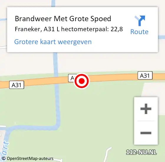 Locatie op kaart van de 112 melding: Brandweer Met Grote Spoed Naar Franeker, A31 R hectometerpaal: 28,3 op 14 januari 2017 09:24