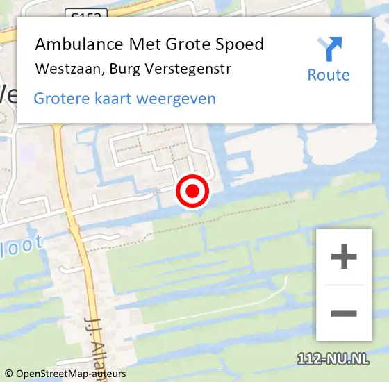 Locatie op kaart van de 112 melding: Ambulance Met Grote Spoed Naar Westzaan, Burg Verstegenstr op 14 januari 2017 09:25