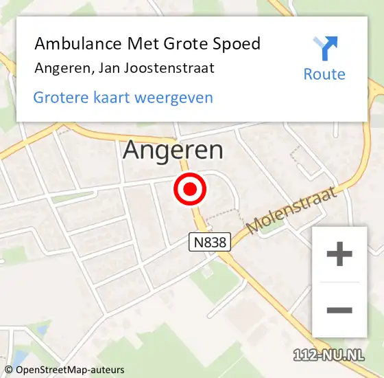 Locatie op kaart van de 112 melding: Ambulance Met Grote Spoed Naar Angeren, Jan Joostenstraat op 14 januari 2017 10:03