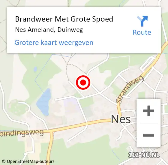 Locatie op kaart van de 112 melding: Brandweer Met Grote Spoed Naar Nes Ameland, Duinweg op 14 januari 2017 13:36