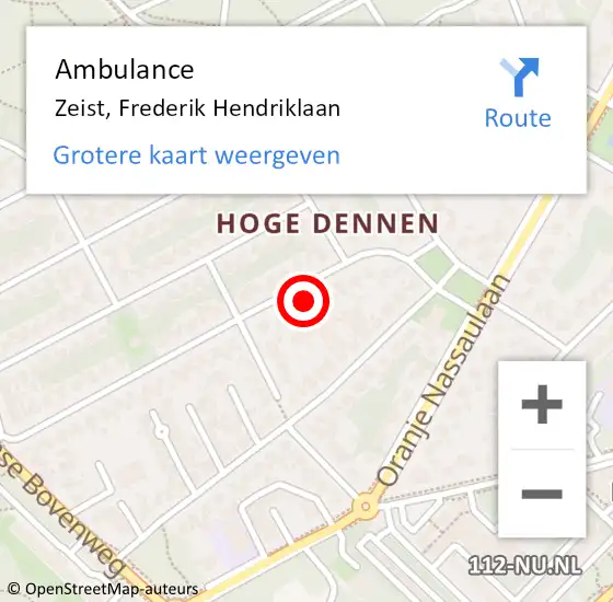 Locatie op kaart van de 112 melding: Ambulance Zeist, Frederik Hendriklaan op 14 januari 2017 14:19