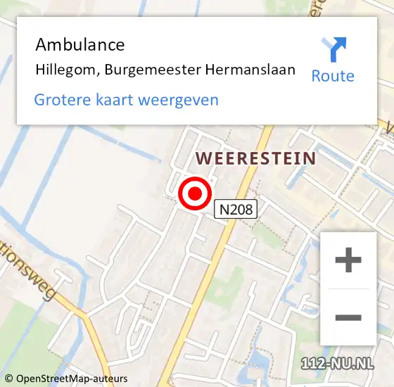 Locatie op kaart van de 112 melding: Ambulance Hillegom, Burgemeester Hermanslaan op 14 januari 2017 14:47