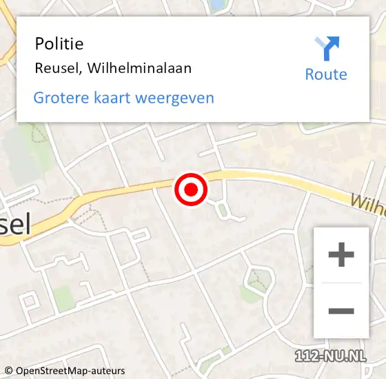 Locatie op kaart van de 112 melding: Politie Reusel, Wilhelminalaan op 14 januari 2017 15:09