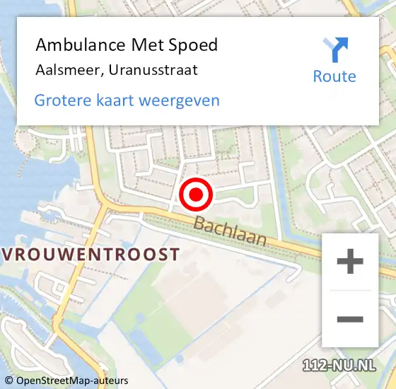 Locatie op kaart van de 112 melding: Ambulance Met Spoed Naar Aalsmeer, Uranusstraat op 14 januari 2017 16:51