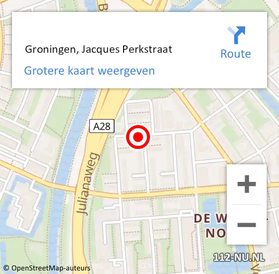 Locatie op kaart van de 112 melding:  Groningen, Jacques Perkstraat op 14 januari 2017 17:17