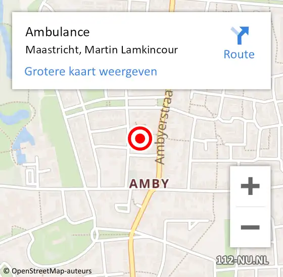 Locatie op kaart van de 112 melding: Ambulance Maastricht, Martin Lamkincour op 7 januari 2014 23:06