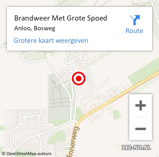 Locatie op kaart van de 112 melding: Brandweer Met Grote Spoed Naar Anloo, Bosweg op 14 januari 2017 20:35