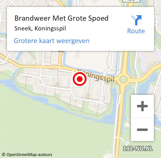 Locatie op kaart van de 112 melding: Brandweer Met Grote Spoed Naar Sneek, Koningsspil op 14 januari 2017 21:09