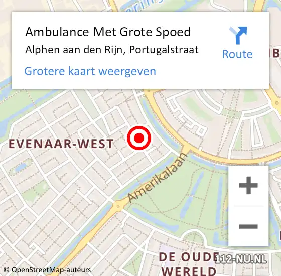 Locatie op kaart van de 112 melding: Ambulance Met Grote Spoed Naar Alphen aan den Rijn, Portugalstraat op 14 januari 2017 21:44