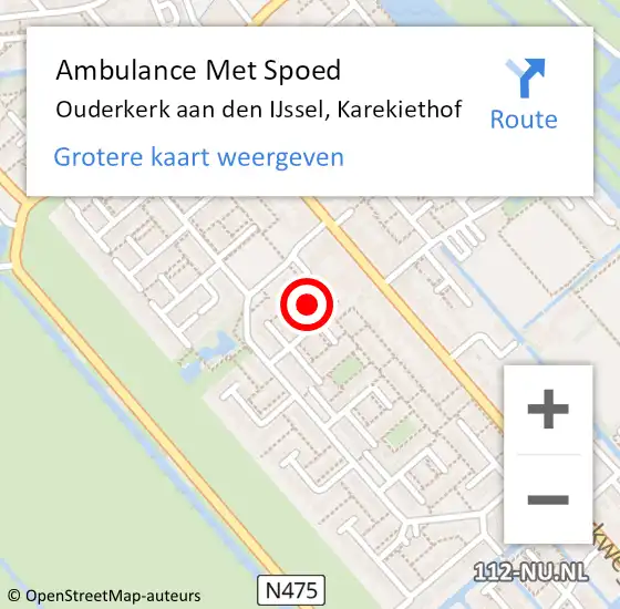 Locatie op kaart van de 112 melding: Ambulance Met Spoed Naar Ouderkerk aan den IJssel, Karekiethof op 14 januari 2017 21:57