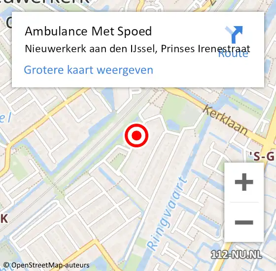 Locatie op kaart van de 112 melding: Ambulance Met Spoed Naar Nieuwerkerk aan den IJssel, Prinses Irenestraat op 14 januari 2017 22:13