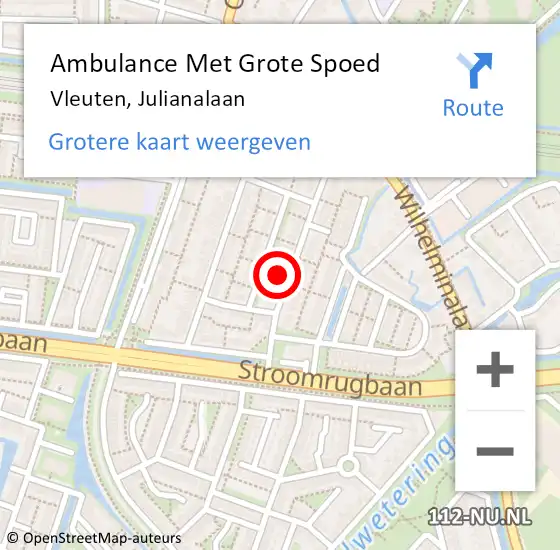 Locatie op kaart van de 112 melding: Ambulance Met Grote Spoed Naar Vleuten, Julianalaan op 14 januari 2017 22:19