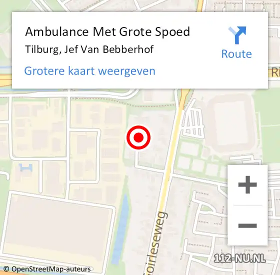 Locatie op kaart van de 112 melding: Ambulance Met Grote Spoed Naar Tilburg, Jef Van Bebberhof op 14 januari 2017 22:47