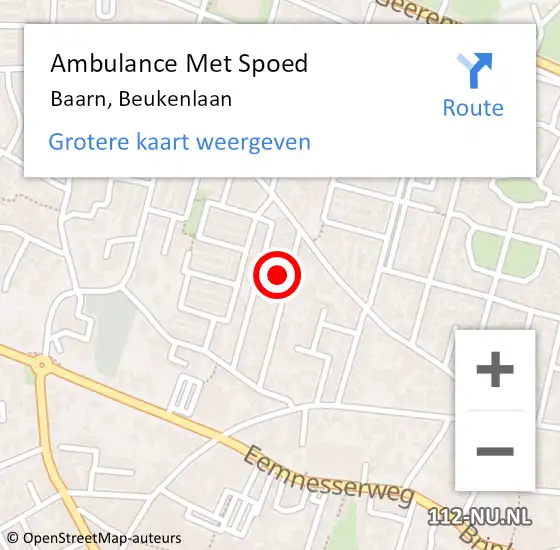 Locatie op kaart van de 112 melding: Ambulance Met Spoed Naar Baarn, Beukenlaan op 14 januari 2017 23:01