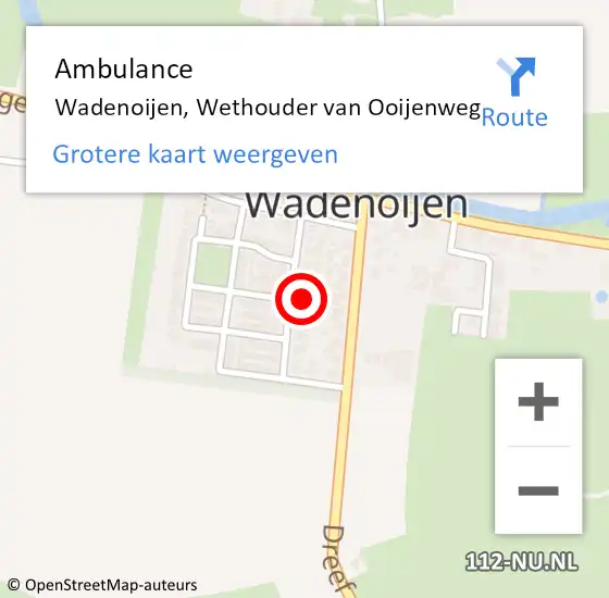 Locatie op kaart van de 112 melding: Ambulance Wadenoijen, Wethouder van Ooijenweg op 15 januari 2017 03:00